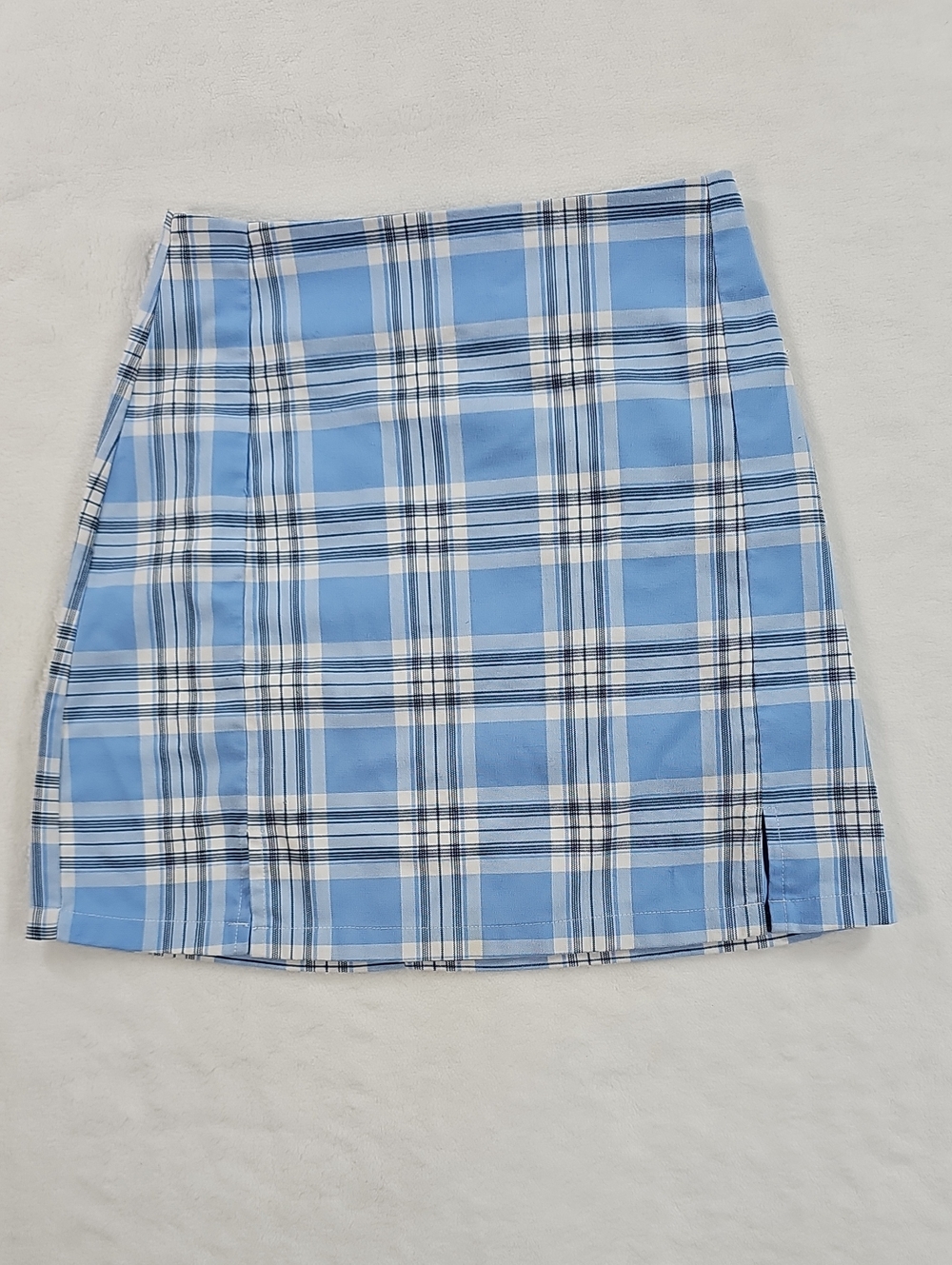 Brandy Melville Cara Skirt Blue White Plaid Mini Side Slit Y2K MH022 One Size